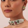 White Rajasthani Ponchi Kundan Studded Choker With Stud Earrings