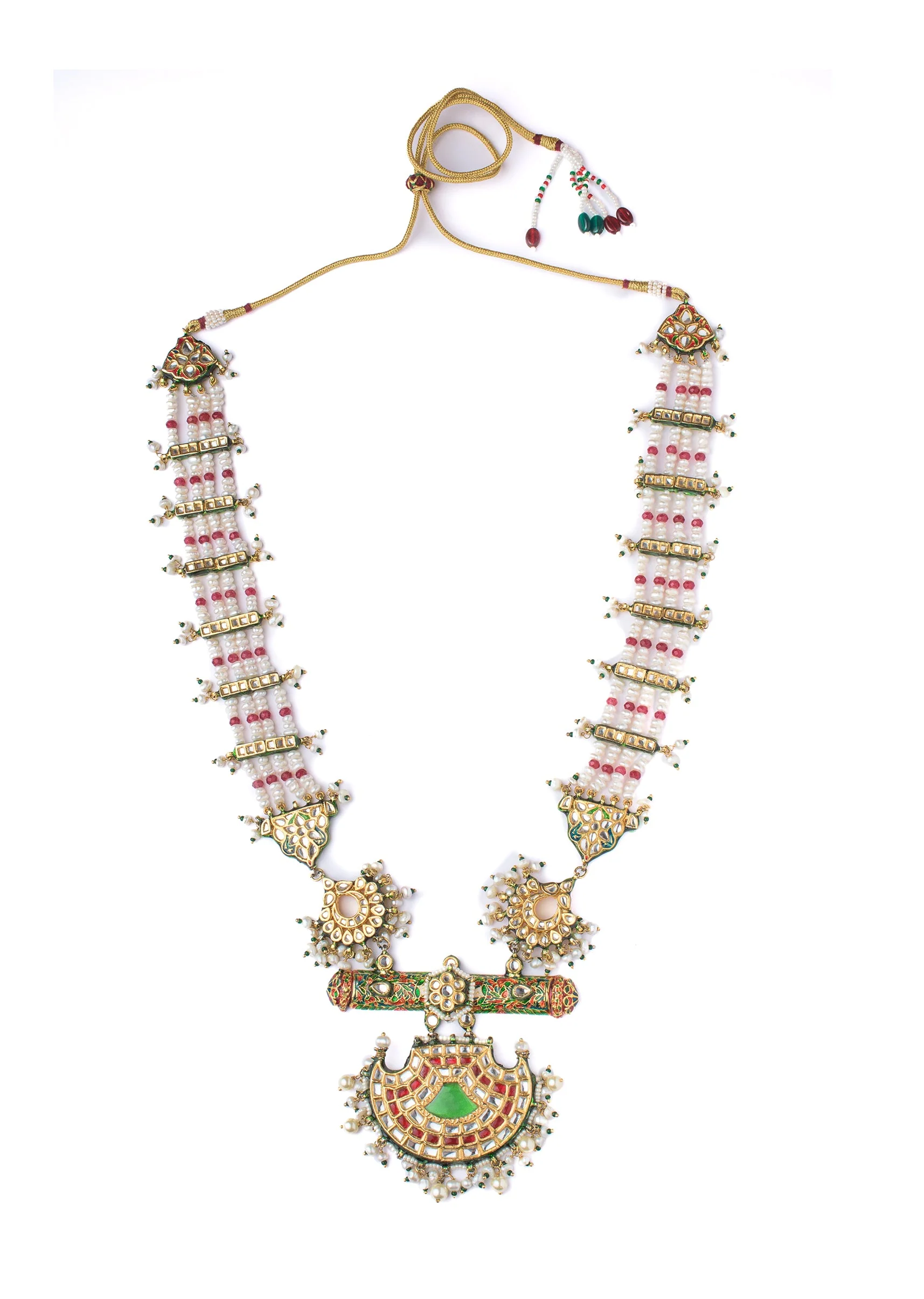 Pearl Layered Necklace Set With Green Accents And Pendant