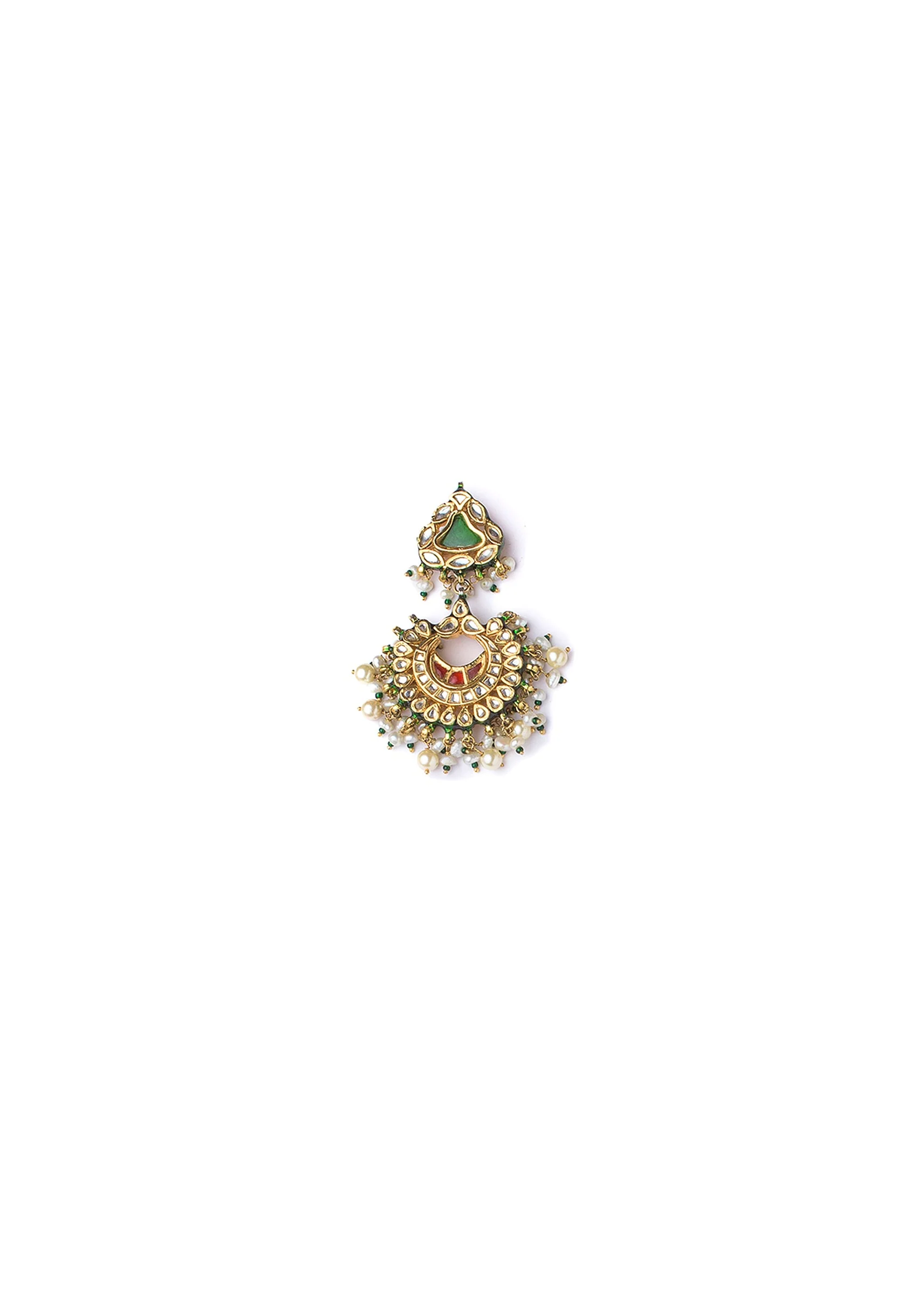 Pearl Layered Necklace Set With Green Accents And Pendant