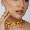 12166-antique-gold-floral-choker-necklace-with-zircon-accents-1.jpg Antique Gold Floral Choker Necklace With Zircon Accents