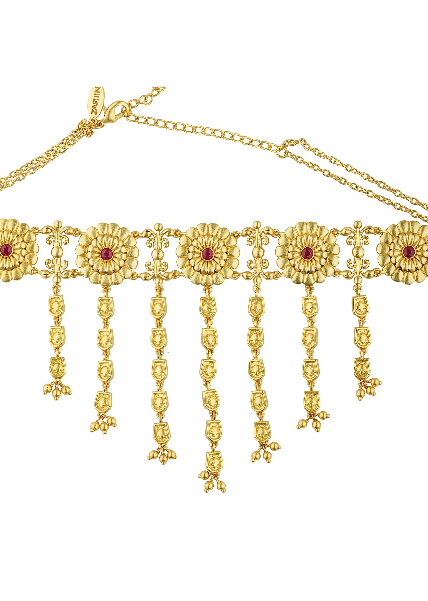 12166-antique-gold-floral-choker-necklace-with-zircon-accents-2.webp Antique Gold Floral Choker Necklace With Zircon Accents