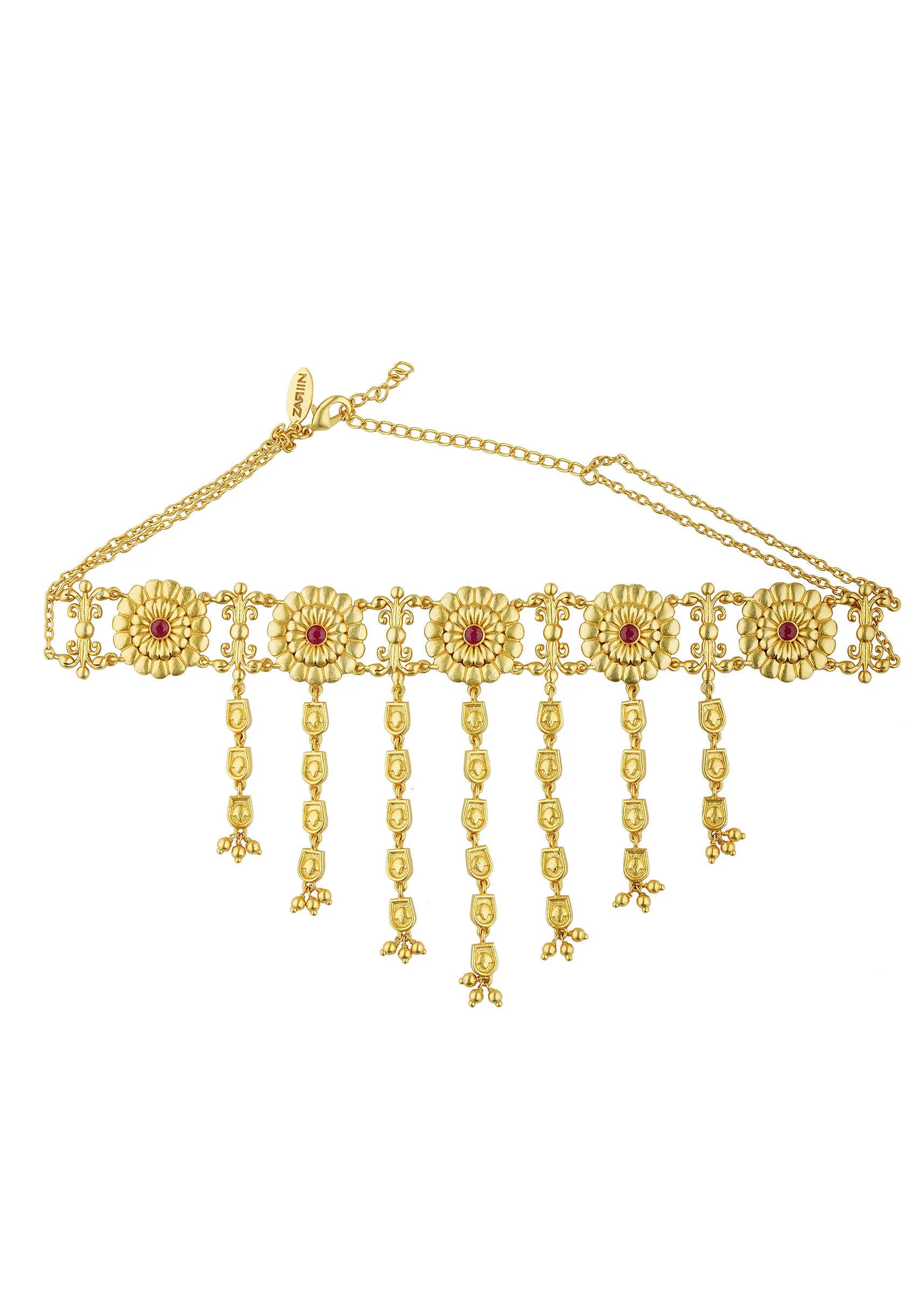12166-antique-gold-floral-choker-necklace-with-zircon-accents-3.webp Antique Gold Floral Choker Necklace With Zircon Accents