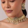 12167-gold-finish-pendant-choker-set-with-bead-drops-and-studded-kundan-1.jpg Gold Finish Pendant Choker Set With Bead Drops And Studded Kundan