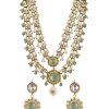 White Layered Kundan Necklace And Earring Set With Carved Motif