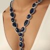 Blue Long Stone Studded Pendant Necklace With Danglers
