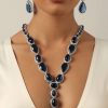 Blue Long Stone Studded Pendant Necklace With Danglers