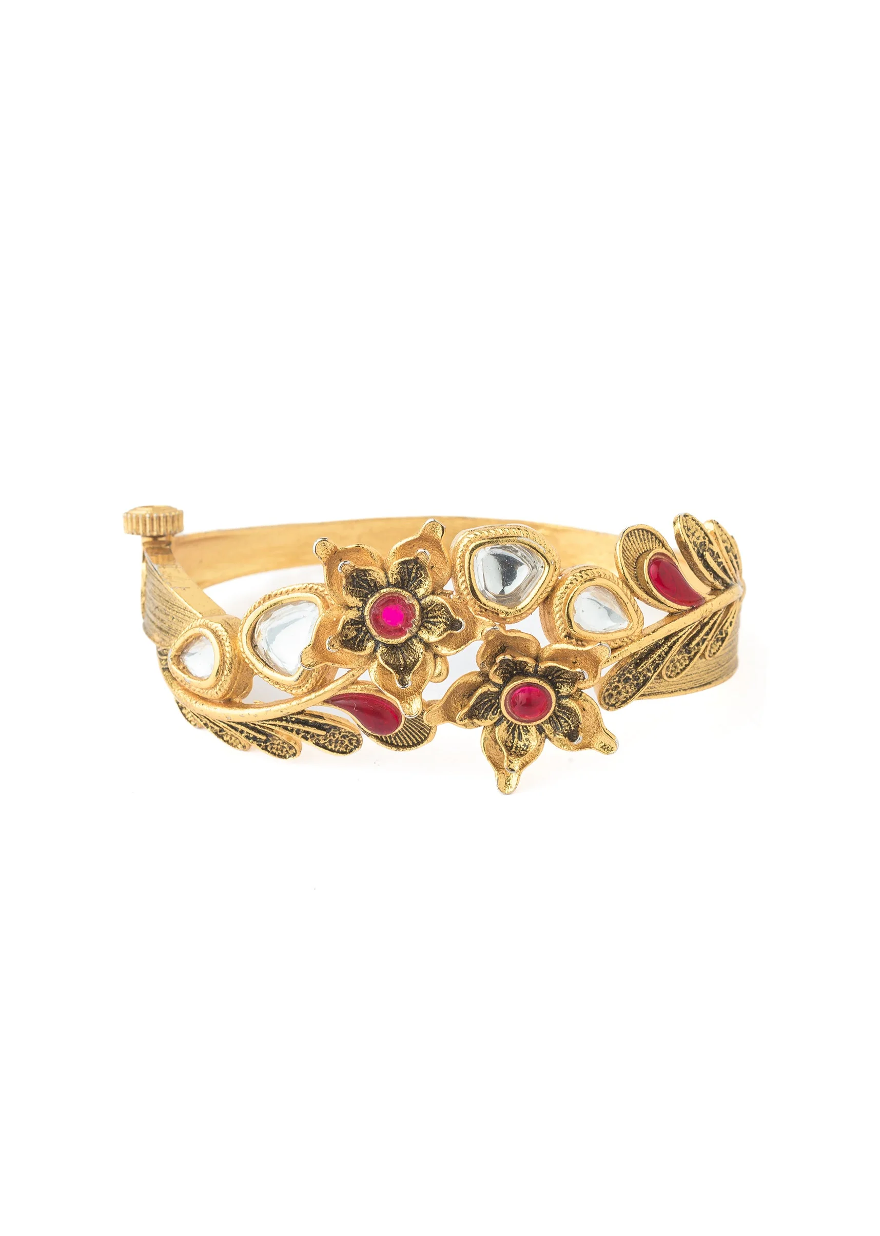 Gold Plated Red Synthetic Stone Kada