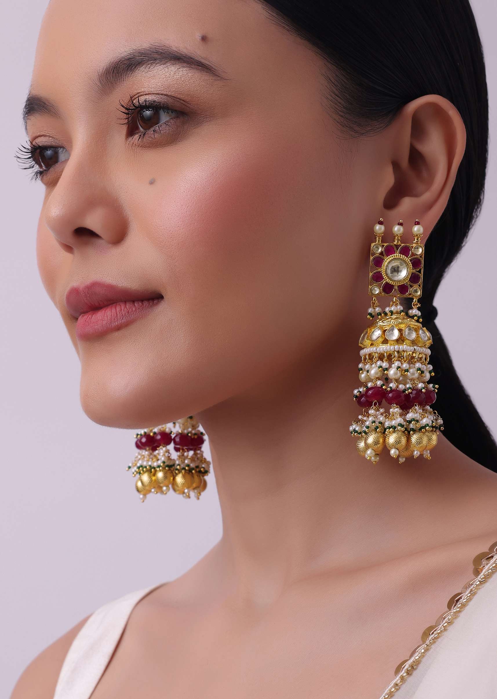 12170-gold-finish-choker-set-with-red-meenakari-in-mix-metal-1.jpg Gold Finish Choker Set With Red Meenakari In Mix Metal