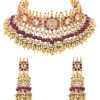 Gold Finish Choker Set With Red Meenakari In Mix Metal