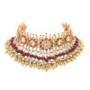 Gold Finish Choker Set With Red Meenakari In Mix Metal