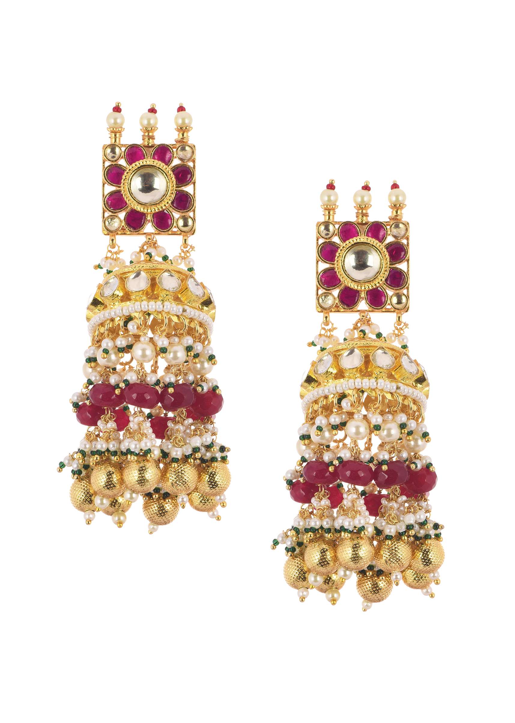 Gold Finish Choker Set With Red Meenakari In Mix Metal