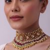 Gold Finish Choker Set With Red Meenakari In Mix Metal