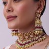 Gold Finish Choker Set With Red Meenakari In Mix Metal