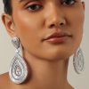 Silver Finish Statement Danglers With Zirconia Stones And Teardrop Motif