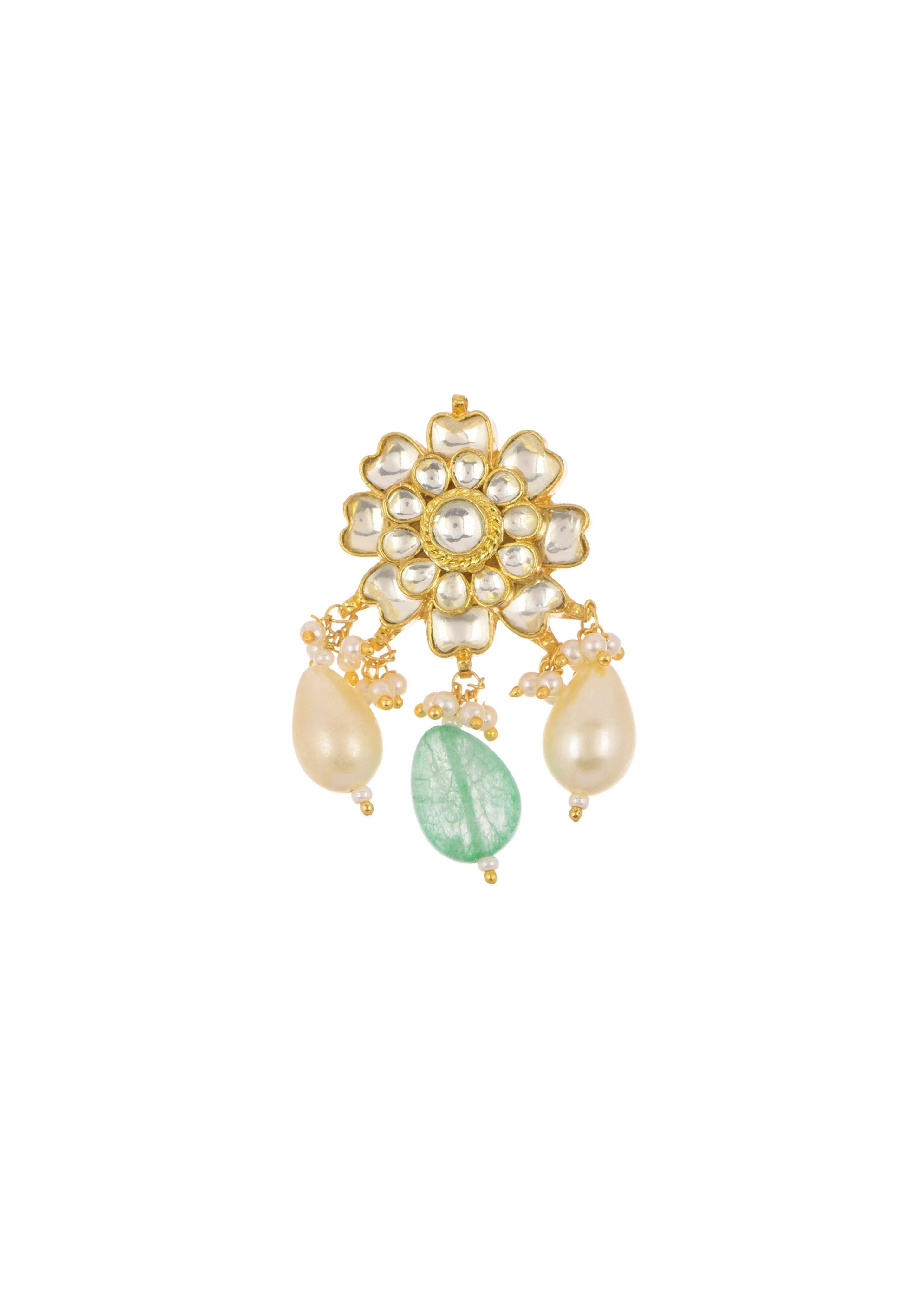 White And Mint Green Choker Set In Gold Finish Mix Metal