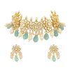 White And Mint Green Choker Set In Gold Finish Mix Metal