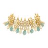 White And Mint Green Choker Set In Gold Finish Mix Metal