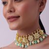 White And Mint Green Choker Set In Gold Finish Mix Metal