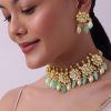 White And Mint Green Choker Set In Gold Finish Mix Metal