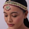 Red Beaded Sheeshphool In Gold Finish Mix Metal