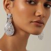 Silver Oversized Statement Danglers With White Zirconia Stones