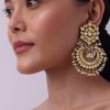 Gold Finish Kundan Chandbalis With Green Drops