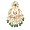 Gold Finish Kundan Chandbalis With Green Drops