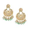 Gold Finish Kundan Chandbalis With Green Drops