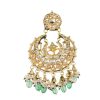 Gold Finish Kundan Chandbalis With Green Drops