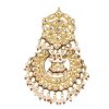 Gold Finish Kundan Chandbalis With Green Drops