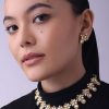 Gold Finish Short Moissanite Kundan Necklace Set