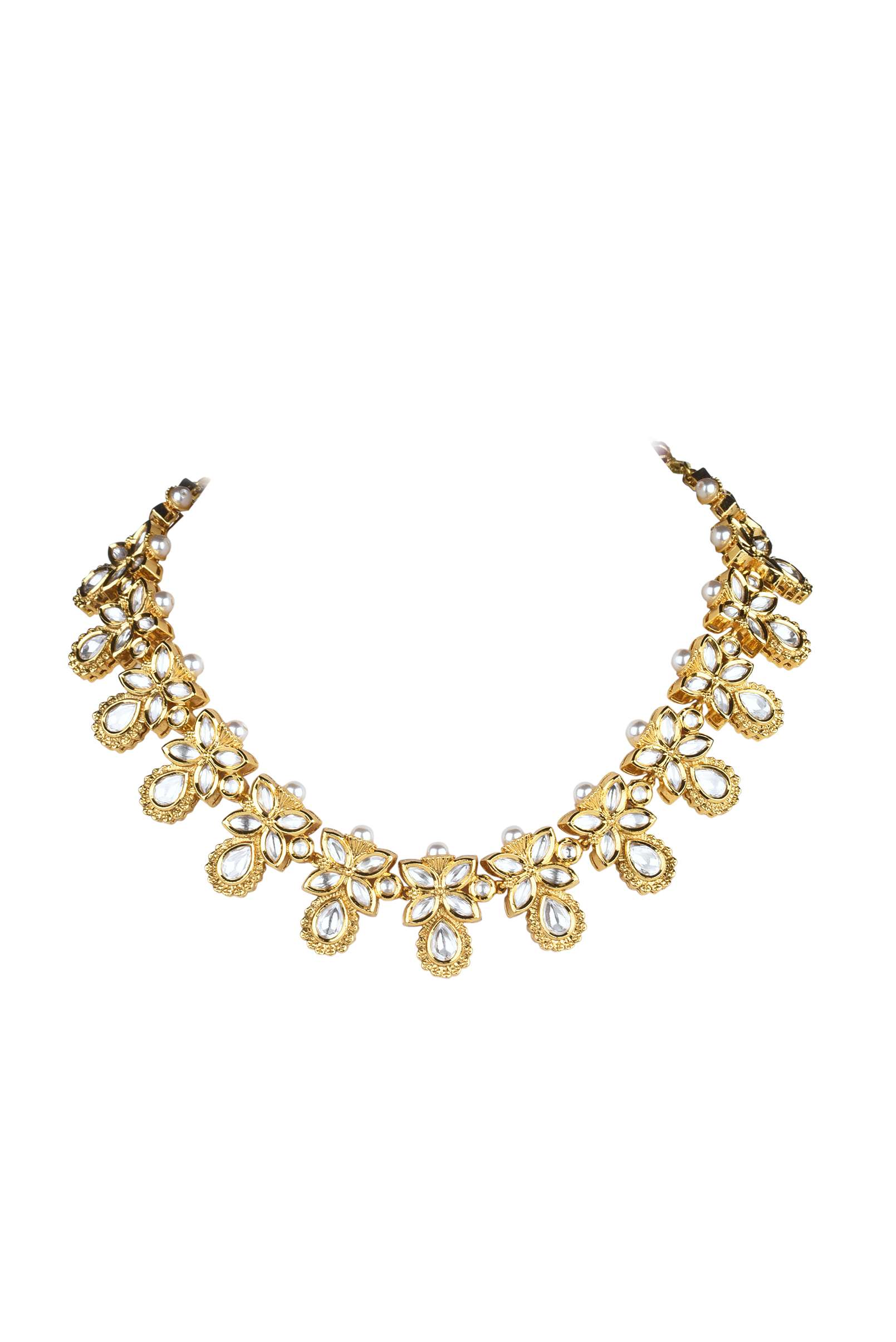 Gold Finish Short Moissanite Kundan Necklace Set
