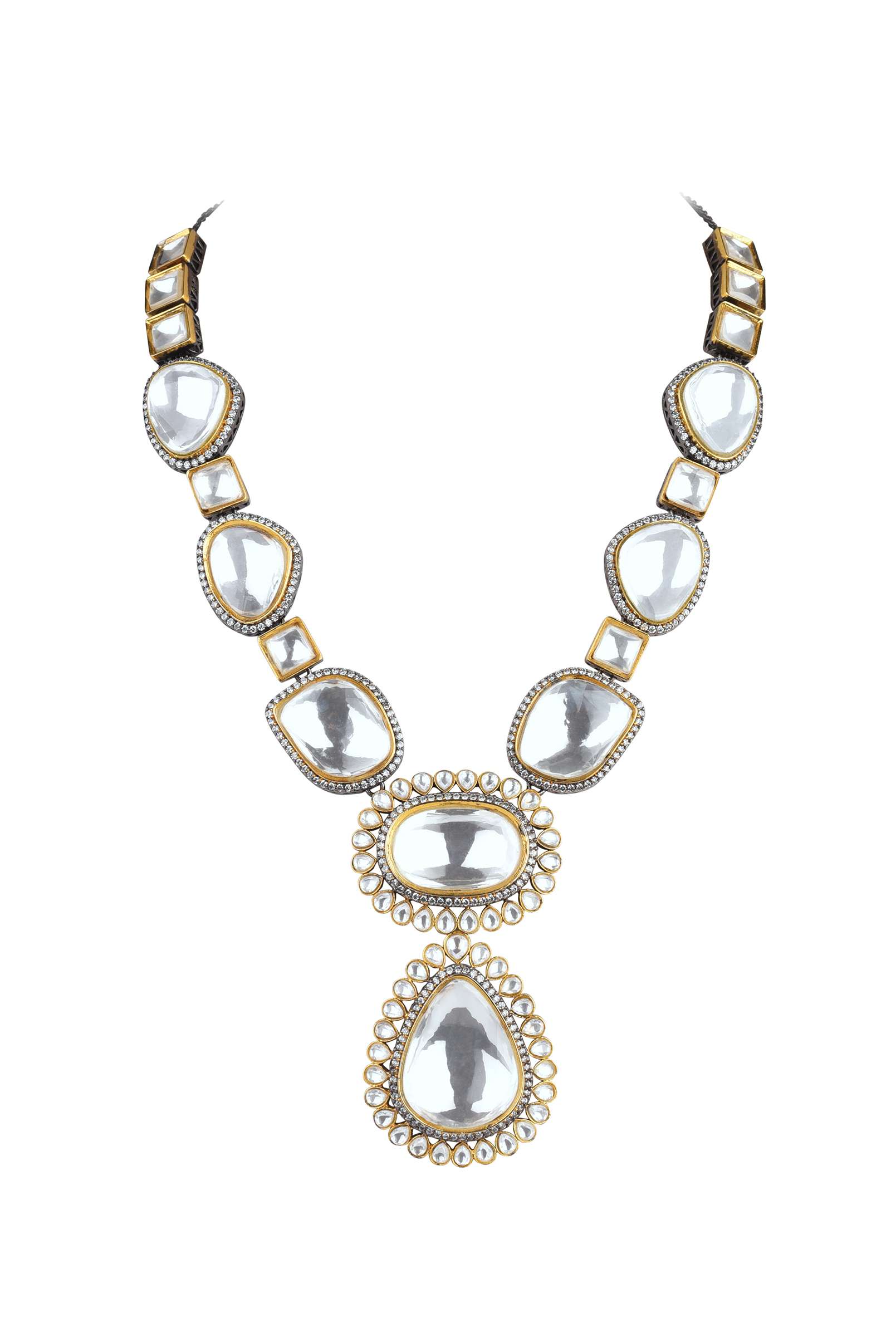 Two Tone Moissanite Kundan Long Necklace