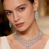 Silver Plated Zircon Short Necklace Set With Earrings