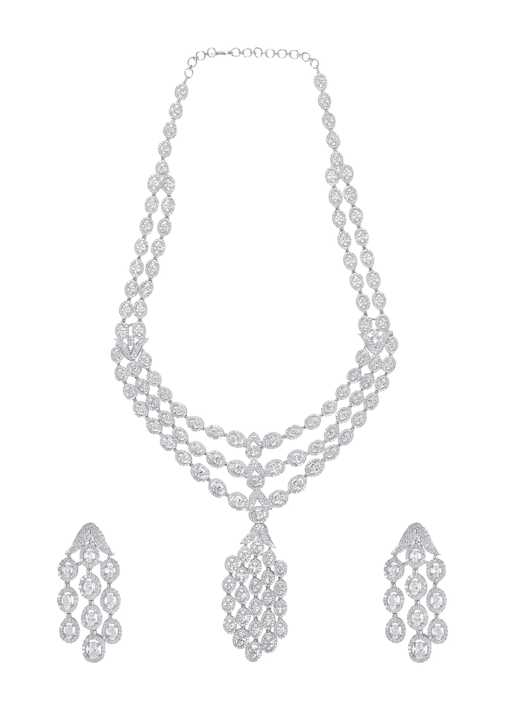 Silver Plated Zircon Short Necklace Set With Earrings