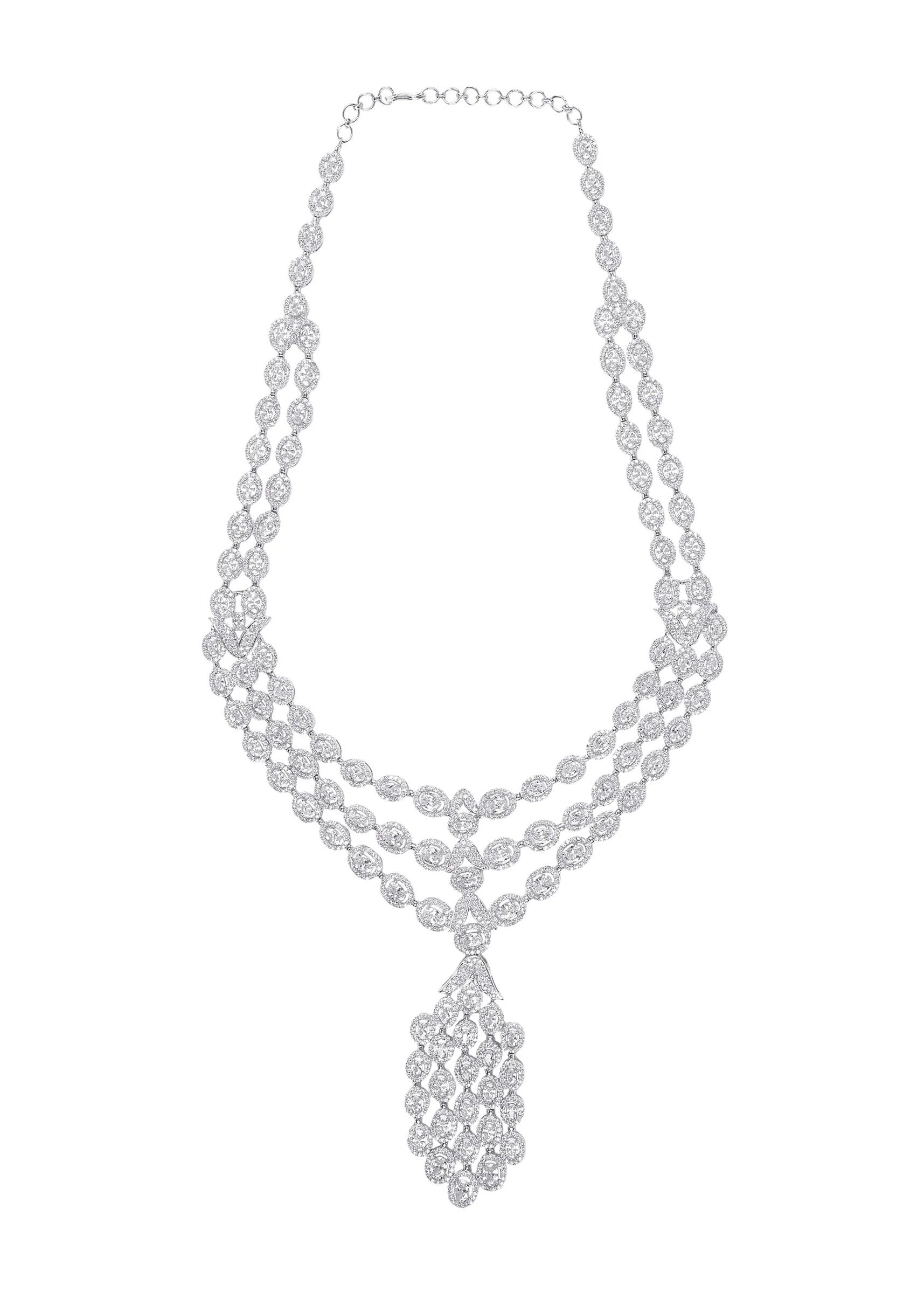 Silver Plated Zircon Short Necklace Set With Earrings