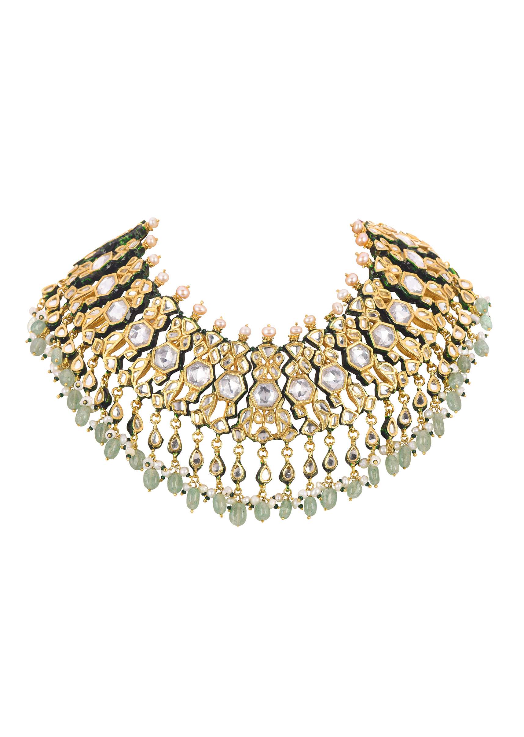 White Kundan Choker Set In Gold Finish Mix Metal