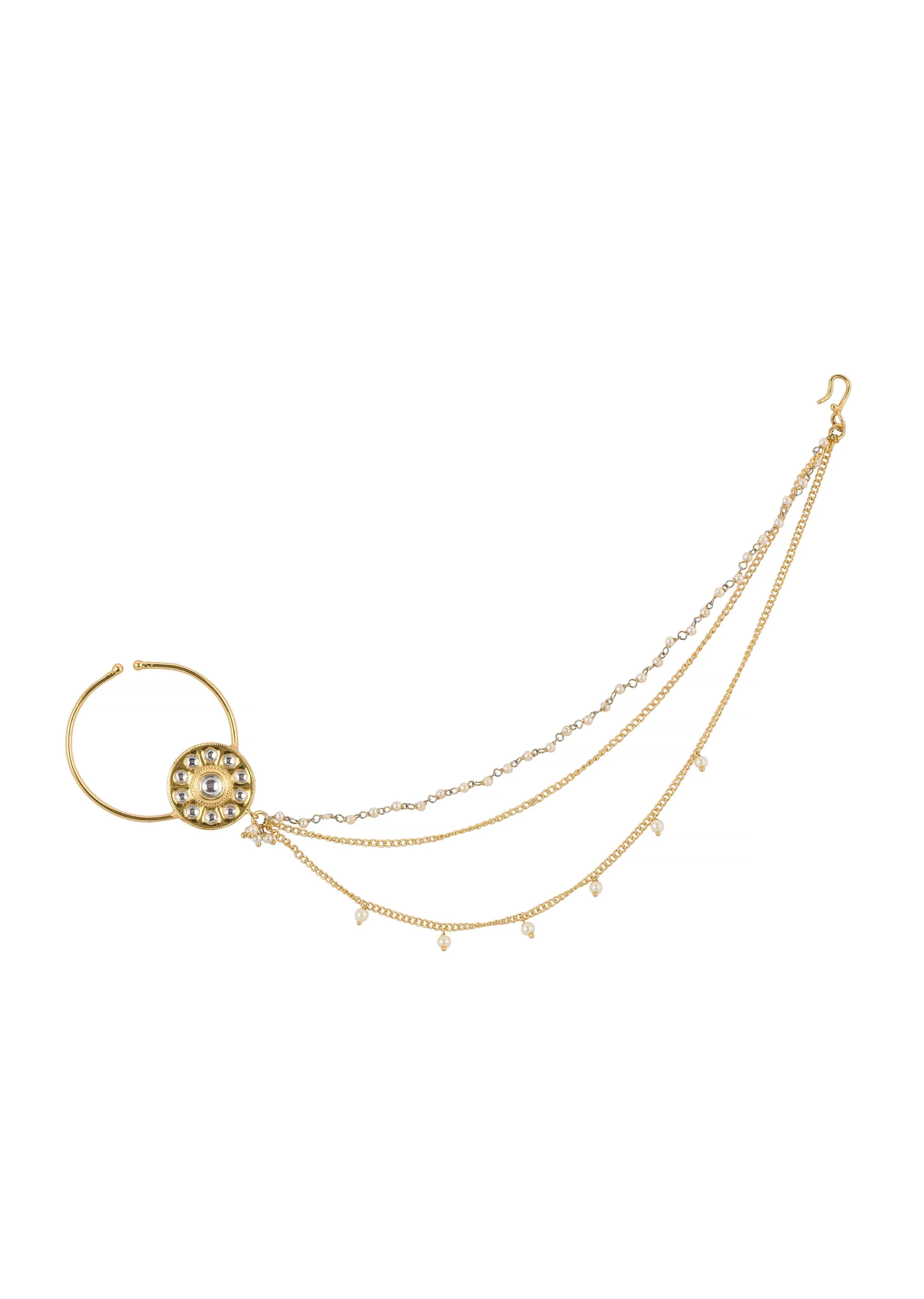 Gold Finish Layered Nath With Small Motif
