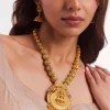 Gold Finish Temple Long Necklace Set