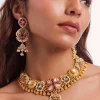 Gold Finish Kundan Polki And Multi Coloured Stone Choker Necklace Set