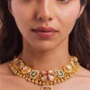 Gold Finish Kundan Polki And Multi Coloured Stone Choker Necklace Set