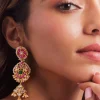 Gold Finish Kundan Polki And Multi Coloured Stone Choker Necklace Set