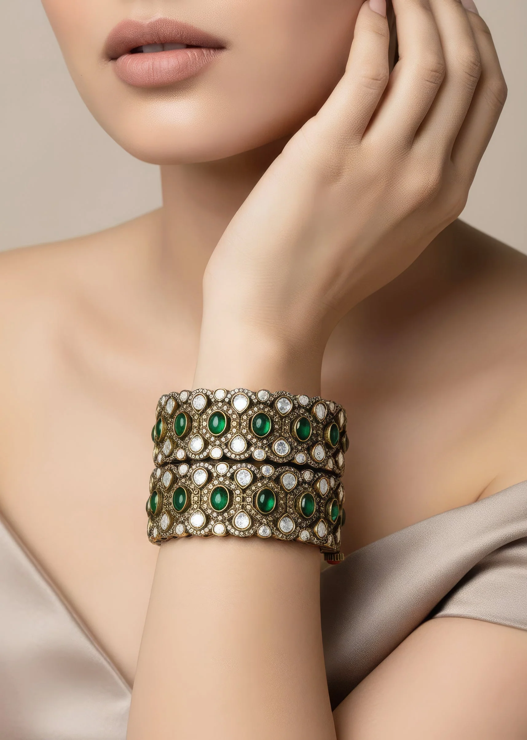 1219-gold-plated-green-kundan-polki-bangles-1.webp Gold Plated Green Kundan Polki Bangles