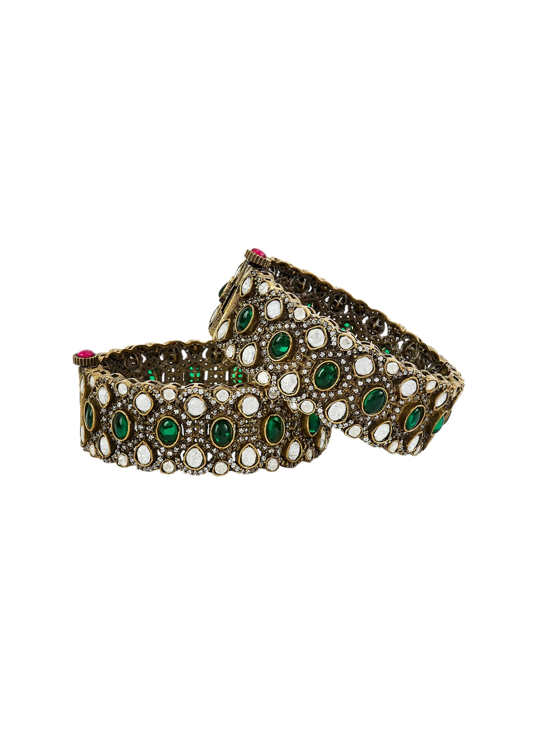 Gold Plated Green Kundan Polki Bangles