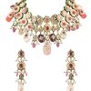 Multicolor Carved Beaded Choker Set In Gold Finish Mix Metal