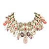 Multicolor Carved Beaded Choker Set In Gold Finish Mix Metal