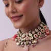 Multicolor Carved Beaded Choker Set In Gold Finish Mix Metal