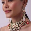 Multicolor Carved Beaded Choker Set In Gold Finish Mix Metal