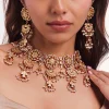 Gold Plated Kundan Studded And Dangling Beads Choker Necklace Set