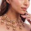 Gold Plated Kundan Studded And Dangling Beads Choker Necklace Set
